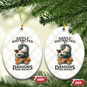 Easily Distracted By Dragon And Books Ceramic Ornament Cute Book Lover Gift TS12 Print Your Wear