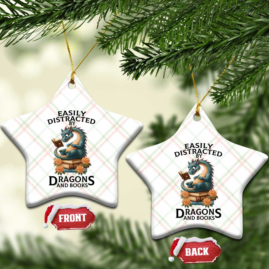 Easily Distracted By Dragon And Books Ceramic Ornament Cute Book Lover Gift TS12 Print Your Wear