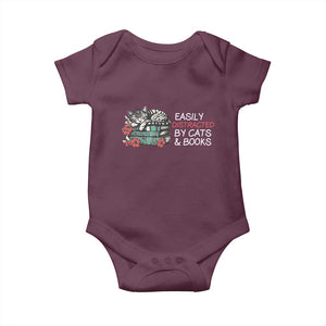 Easily Distracted By Cats And Books Baby Onesie Funny Book Lover Gift TS12 Maroon Print Your Wear