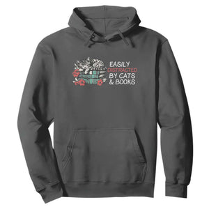 Easily Distracted By Cats And Books Hoodie Funny Book Lover Gift TS12 Dark Heather Print Your Wear