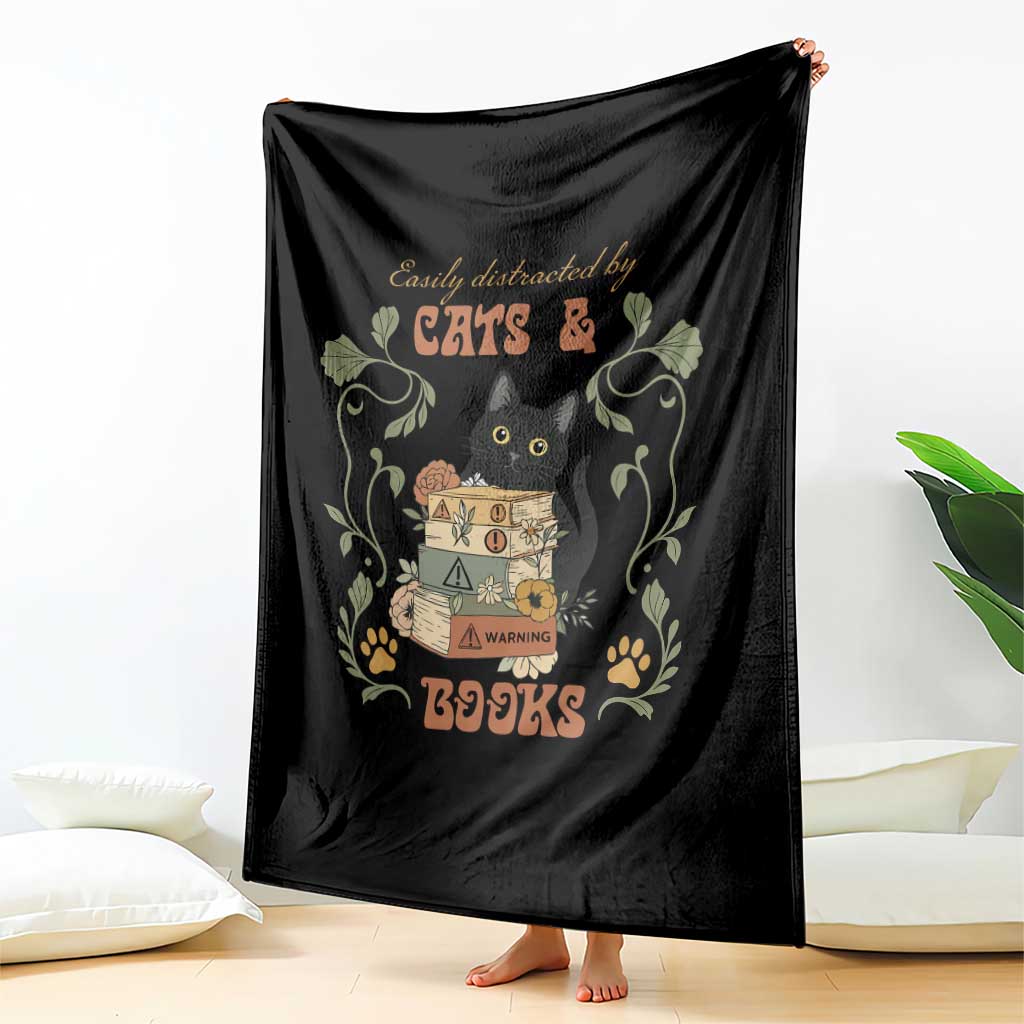 Cute Bookworm Gift Throw Blanket Easily Distracted By Cats And Books TS12 Print Your Wear