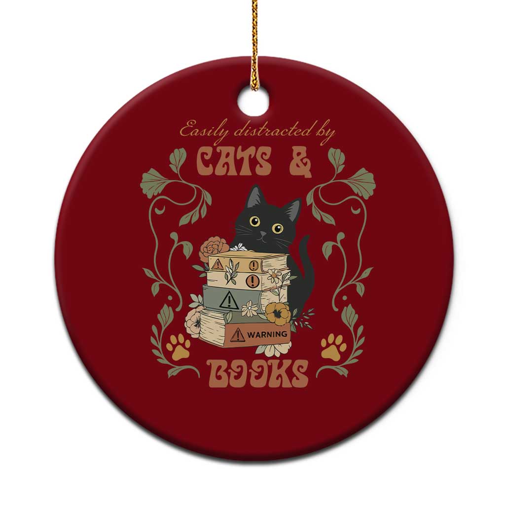 Cute Bookworm Gift Ceramic Ornament Easily Distracted By Cats And Books TS12 1pc Red Print Your Wear