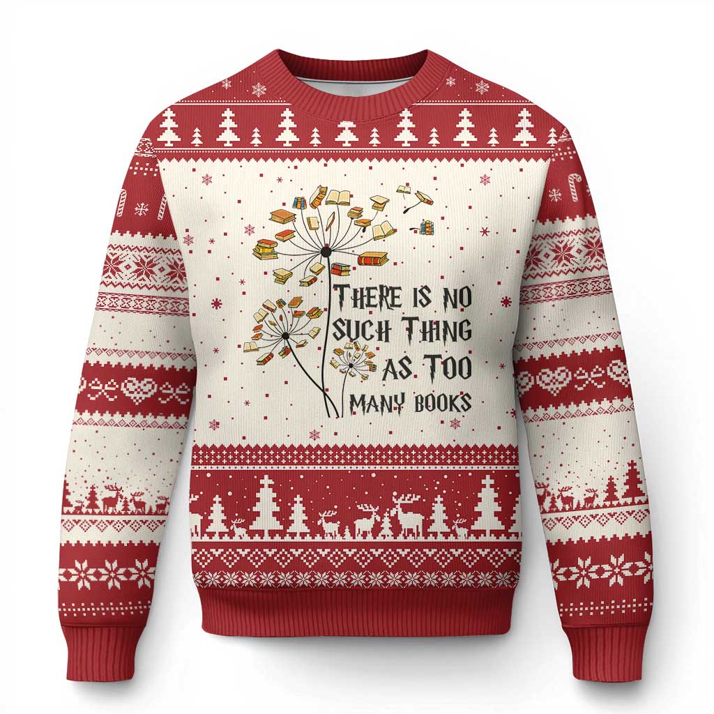 Funny Bookworm Saying Ugly Christmas Sweater There Is No Such Thing As Too Many Books TS12 Beige Red Print Your Wear