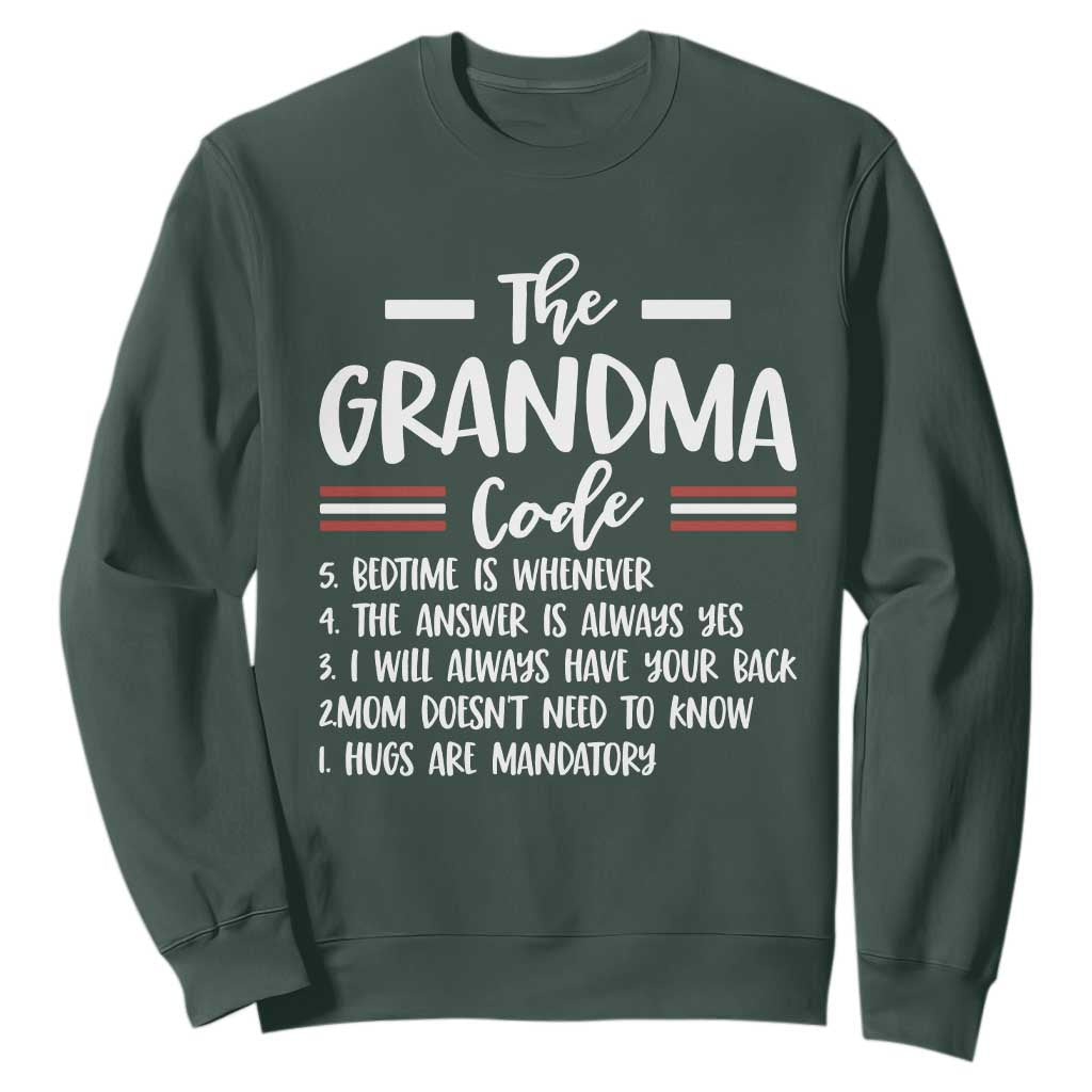 The Grandma Code Sweatshirt Humorous Grandmother Rules Graphic TS12 Dark Forest Green Print Your Wear