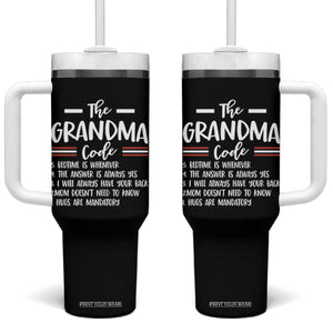 The Grandma Code Tumbler With Handle Humorous Grandmother Rules Graphic TS12 One Size: 40 oz Black Print Your Wear
