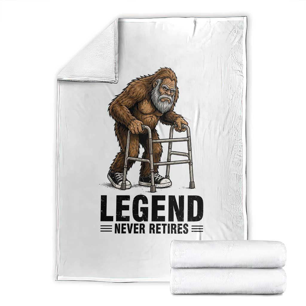 Funny Old Bigfoot Retirement Gift Throw Blanket Legend Never Retires TS12 White Print Your Wear