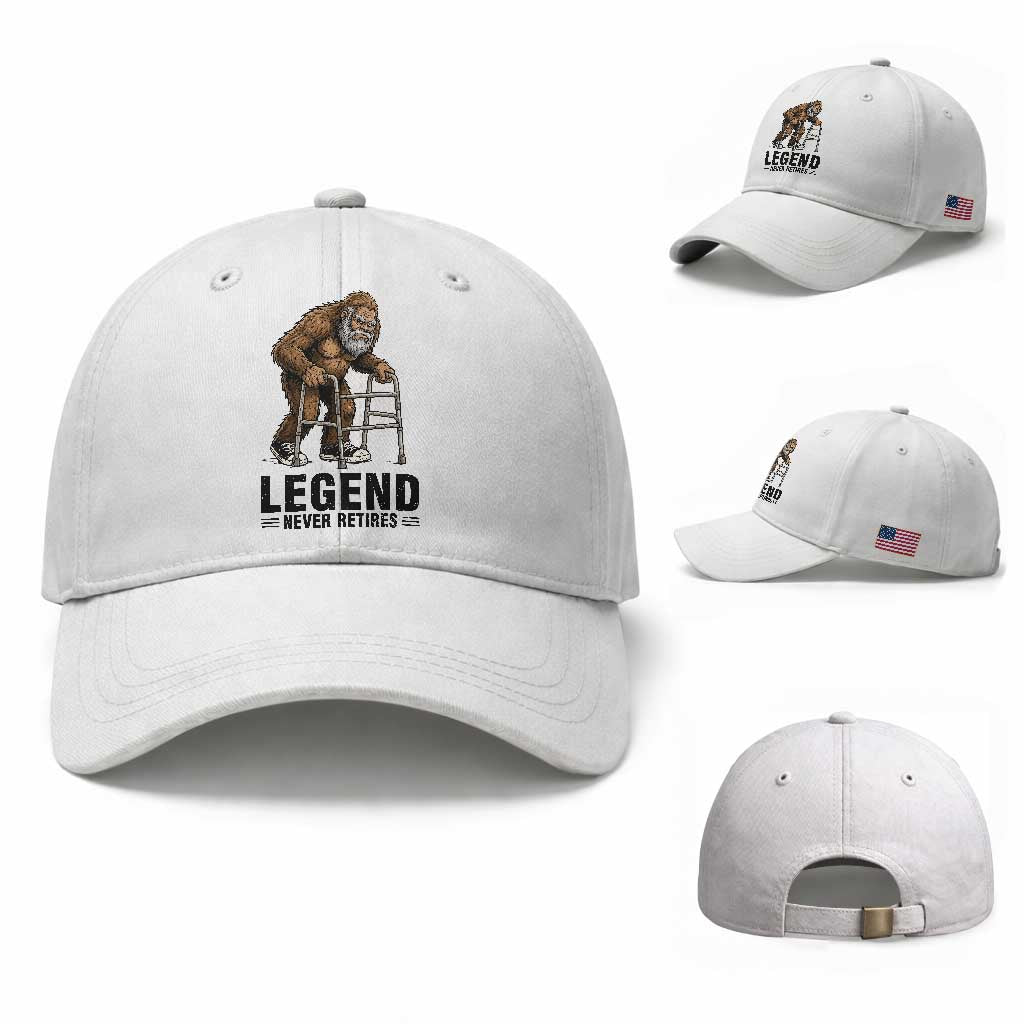 Funny Old Bigfoot Retirement Gift Baseball Cap Legend Never Retires TS12 Baseball Cap Universal Fit White Print Your Wear