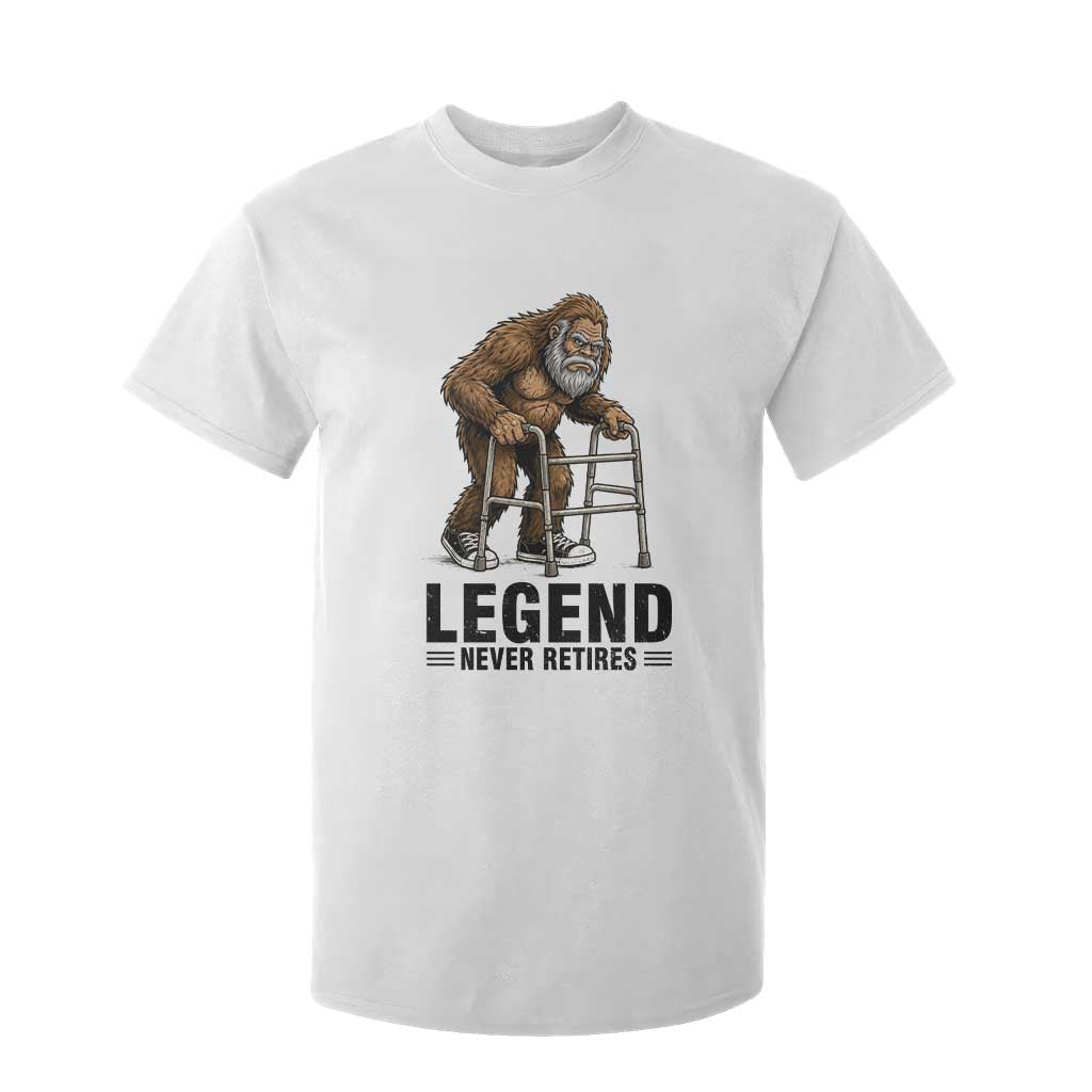 Funny Old Bigfoot Retirement Gift T Shirt For Kid Legend Never Retires TS12 White Print Your Wear