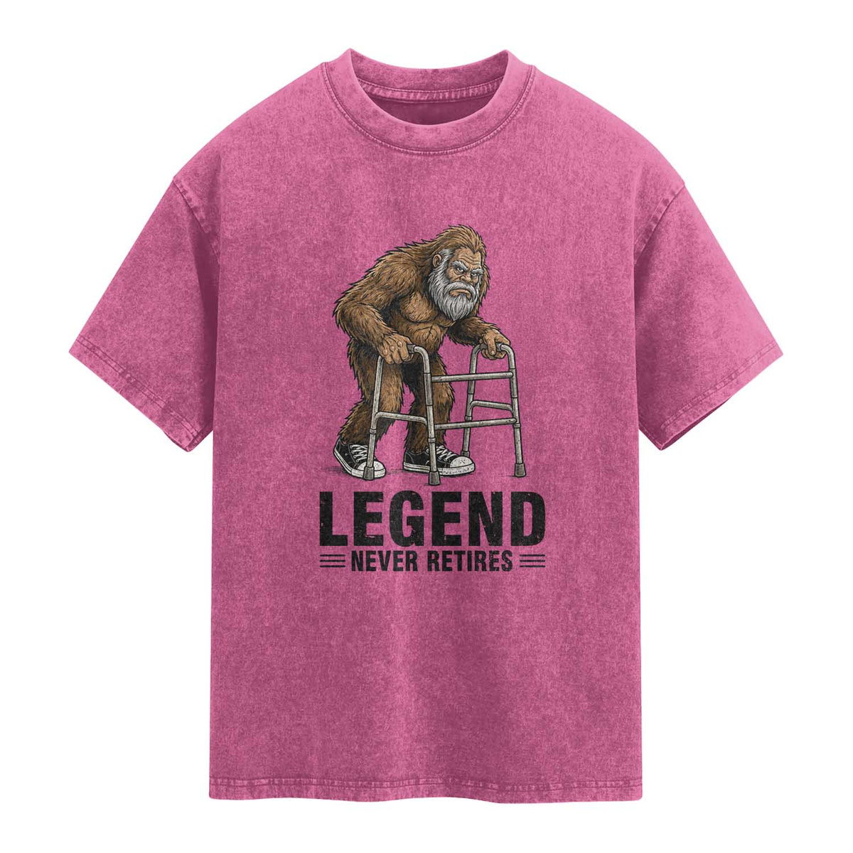 Funny Old Bigfoot Retirement Gift Washed Cotton T-Shirt Legend Never Retires