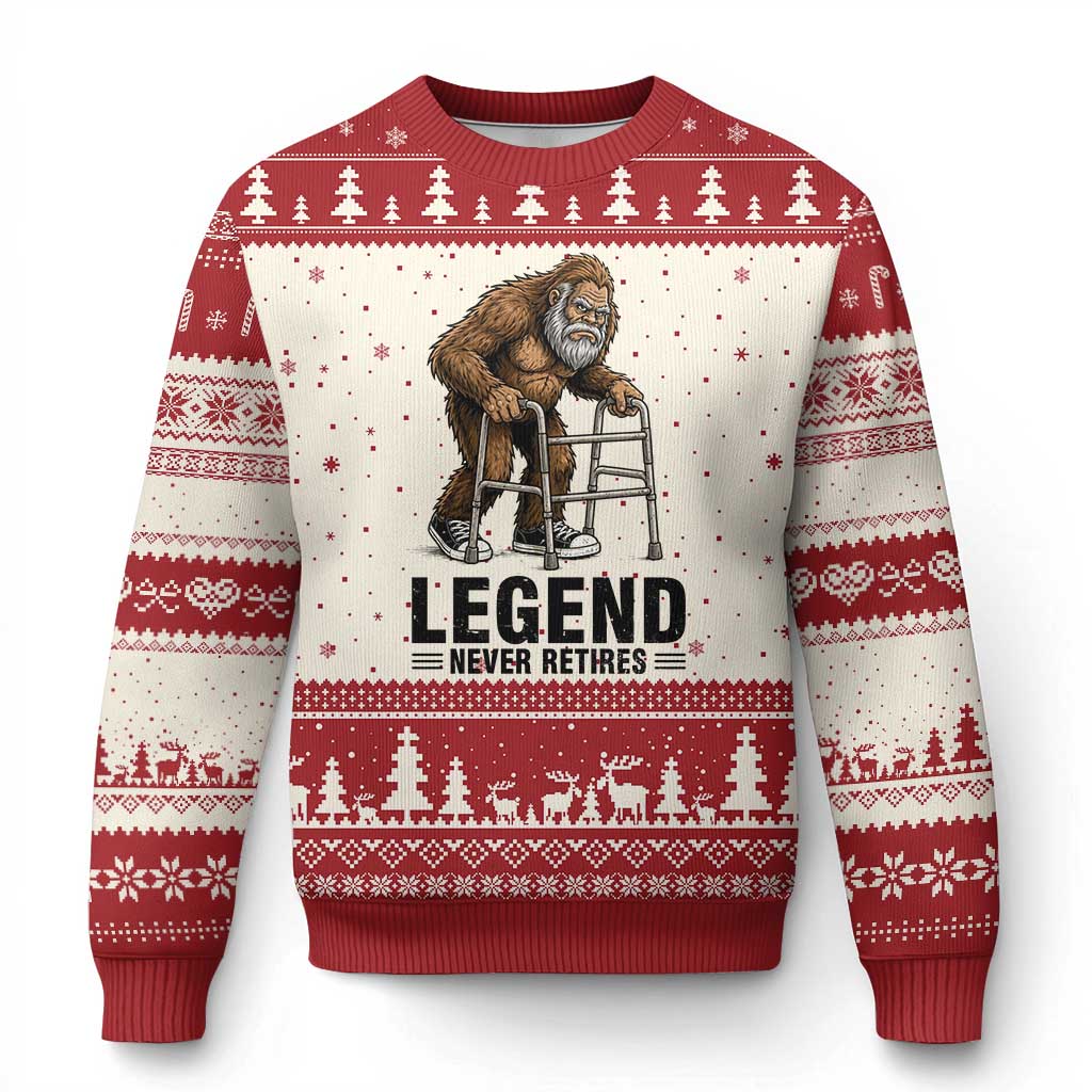 Funny Old Bigfoot Retirement Gift Ugly Christmas Sweater Legend Never Retires TS12 Beige Red Print Your Wear
