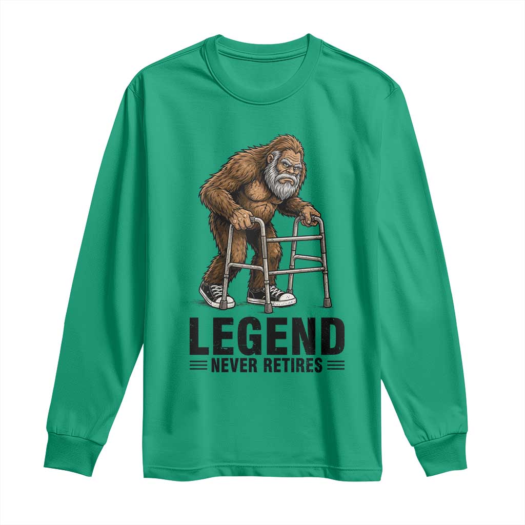 Funny Old Bigfoot Retirement Gift Long Sleeve Shirt Legend Never Retires TS12 Irish Green Print Your Wear