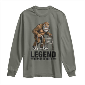 Funny Old Bigfoot Retirement Gift Long Sleeve Shirt Legend Never Retires TS12 Military Green Print Your Wear