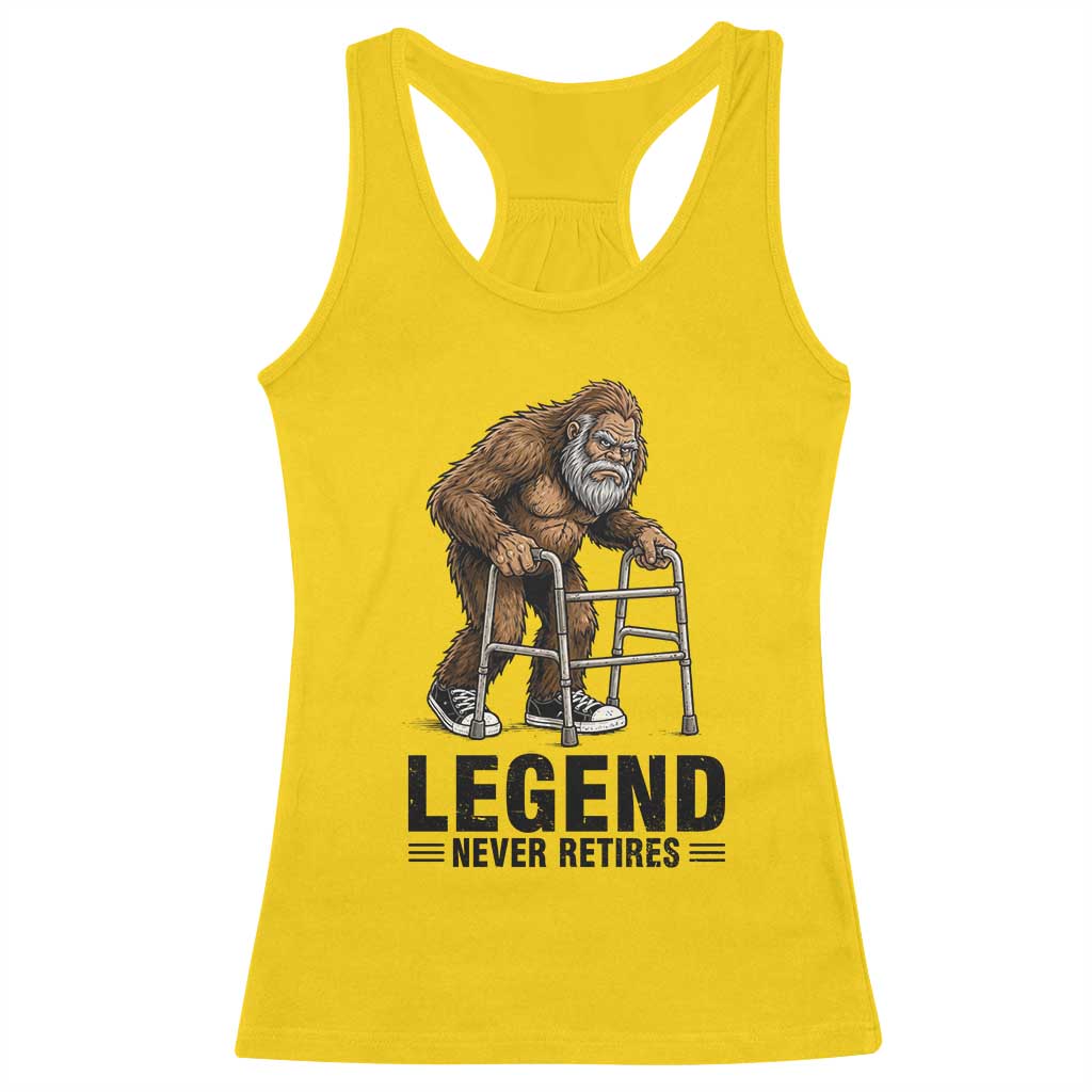 Funny Old Bigfoot Retirement Gift Racerback Tank Top Legend Never Retires TS12 Daisy Print Your Wear