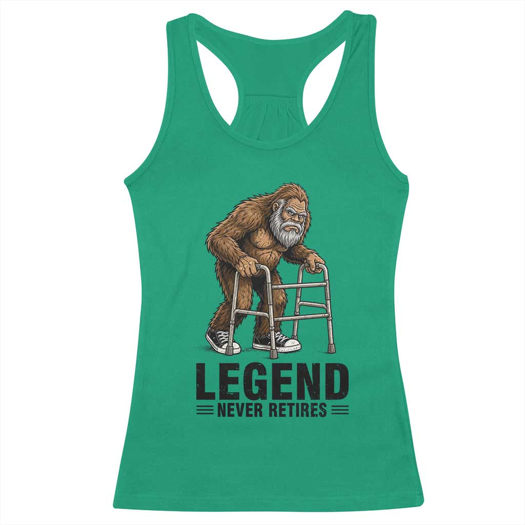 Funny Old Bigfoot Retirement Gift Racerback Tank Top Legend Never Retires TS12 Irish Green Print Your Wear