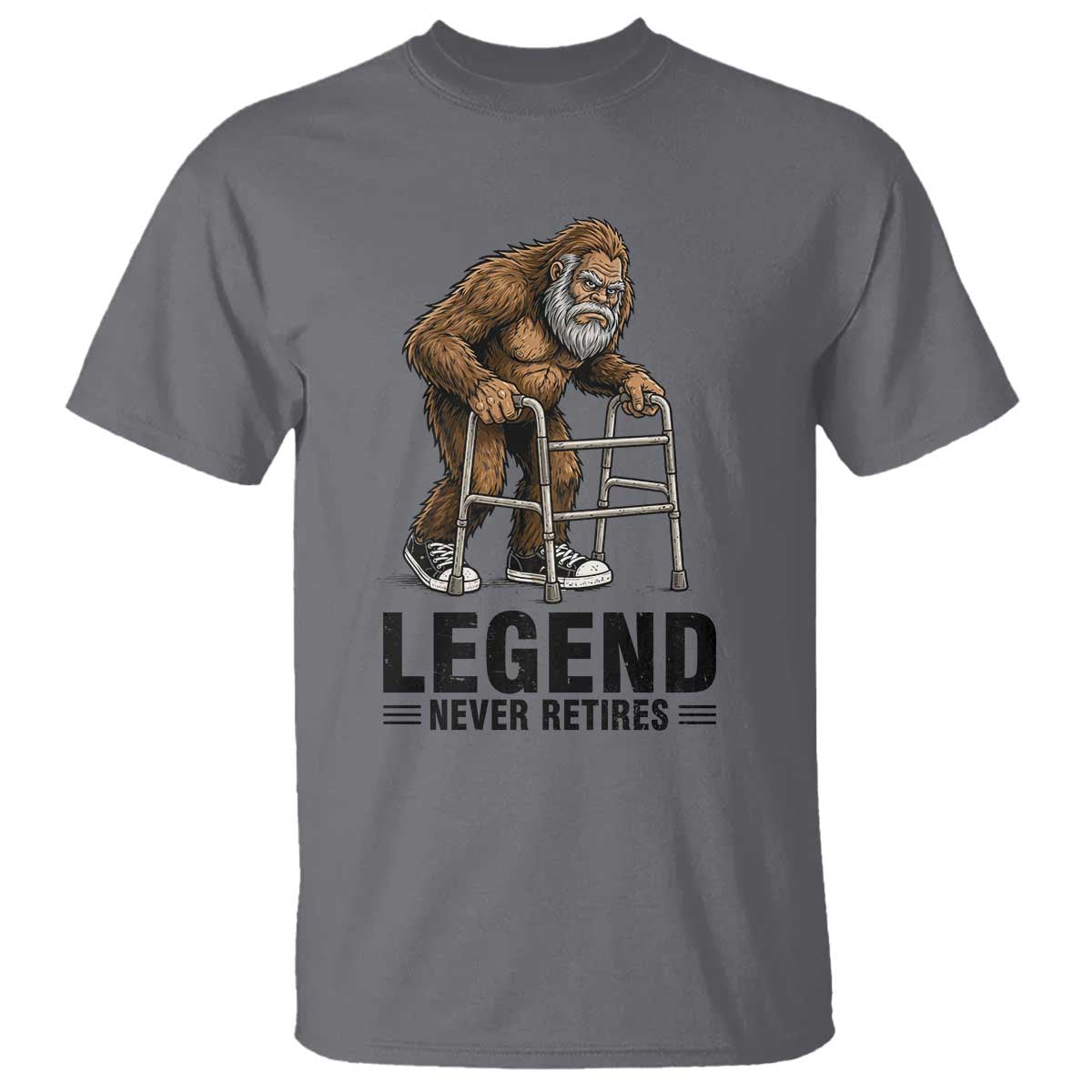 Funny Old Bigfoot Retirement Gift T Shirt Legend Never Retires TS12 Charcoal Print Your Wear