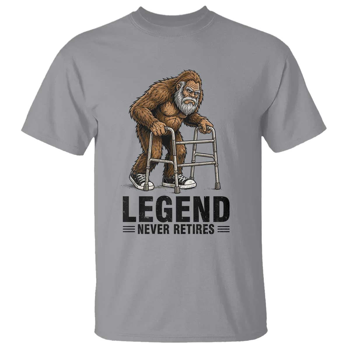Funny Old Bigfoot Retirement Gift T Shirt Legend Never Retires TS12 Sport Gray Print Your Wear