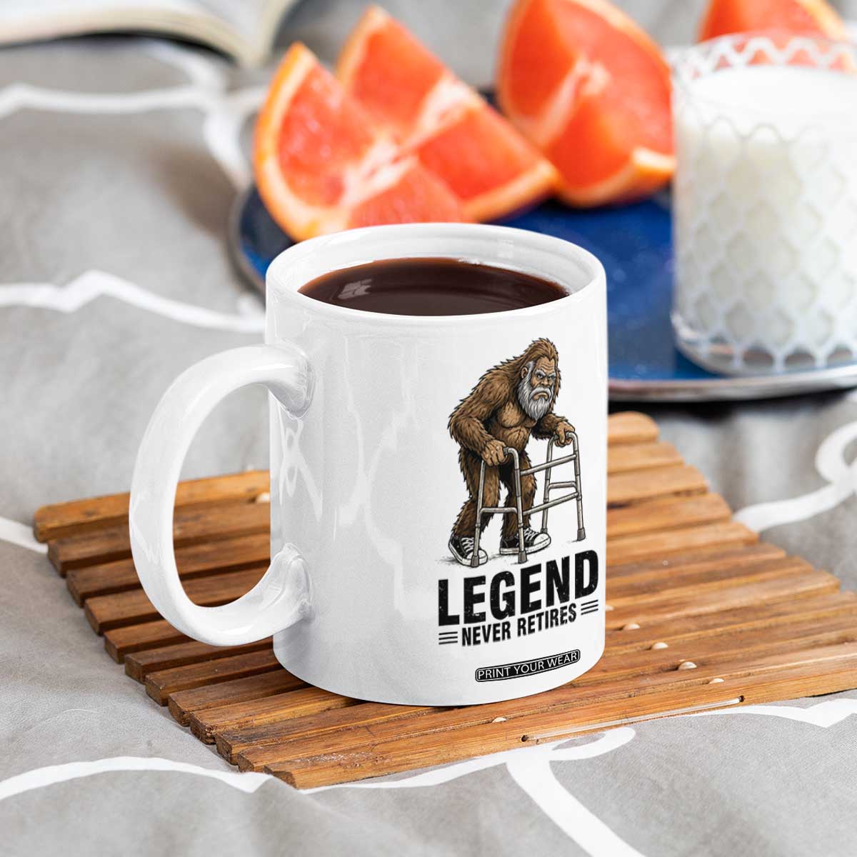 Funny Old Bigfoot Retirement Gift Coffee Mug Legend Never Retires TS12 Print Your Wear