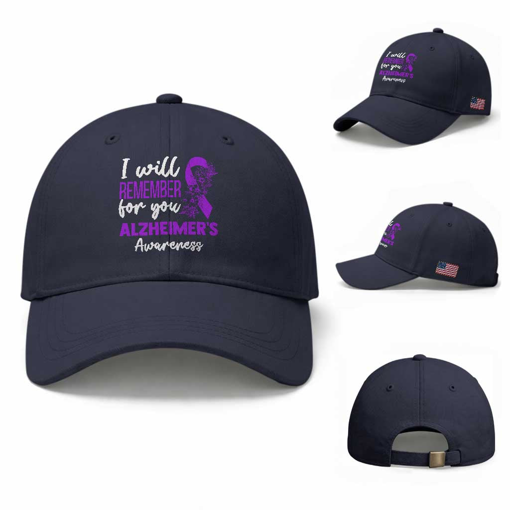 Alzheimers Caregiver Support Purple Ribbon Baseball Cap I Will Remember For You TS12 Baseball Cap Universal Fit Navy Print Your Wear