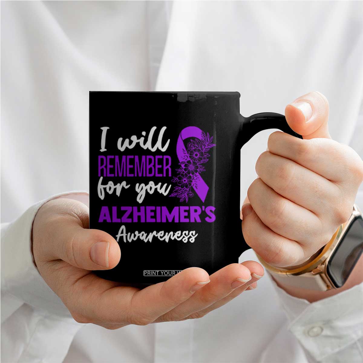 Alzheimers Caregiver Support Purple Ribbon Coffee Mug I Will Remember For You TS12 Print Your Wear