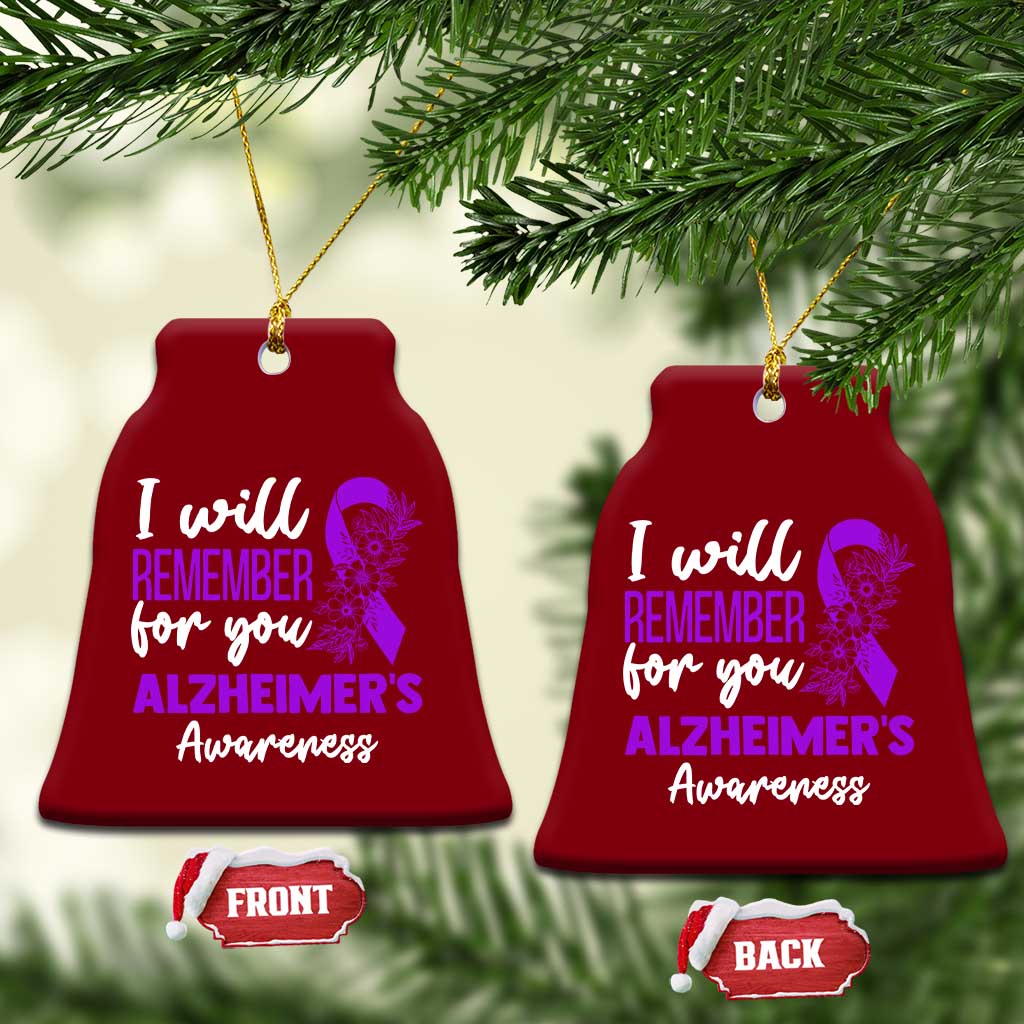 Alzheimers Caregiver Support Purple Ribbon Ceramic Ornament I Will Remember For You TS12 Print Your Wear