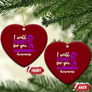 Alzheimers Caregiver Support Purple Ribbon Ceramic Ornament I Will Remember For You TS12 Print Your Wear