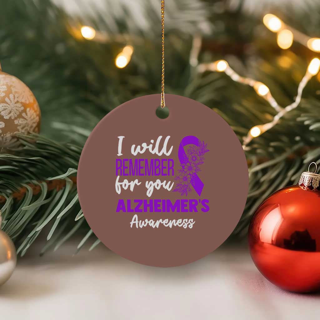 Alzheimers Caregiver Support Purple Ribbon Ceramic Ornament I Will Remember For You TS12 1pc Mocha Print Your Wear