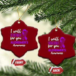 Alzheimers Caregiver Support Purple Ribbon Ceramic Ornament I Will Remember For You TS12 Print Your Wear