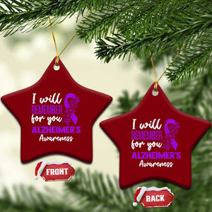 Alzheimers Caregiver Support Purple Ribbon Ceramic Ornament I Will Remember For You TS12 Print Your Wear