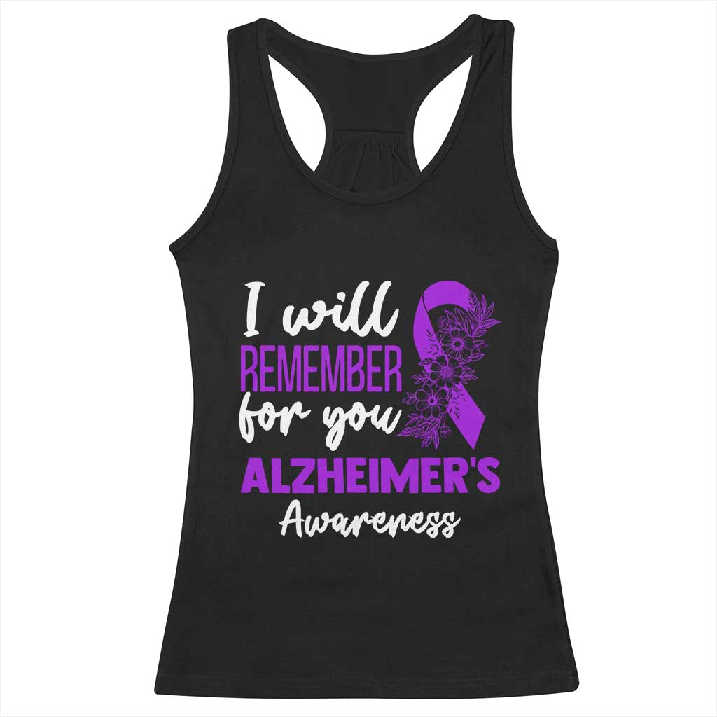 Alzheimers Caregiver Support Purple Ribbon Racerback Tank Top I Will Remember For You TS12 Black Print Your Wear
