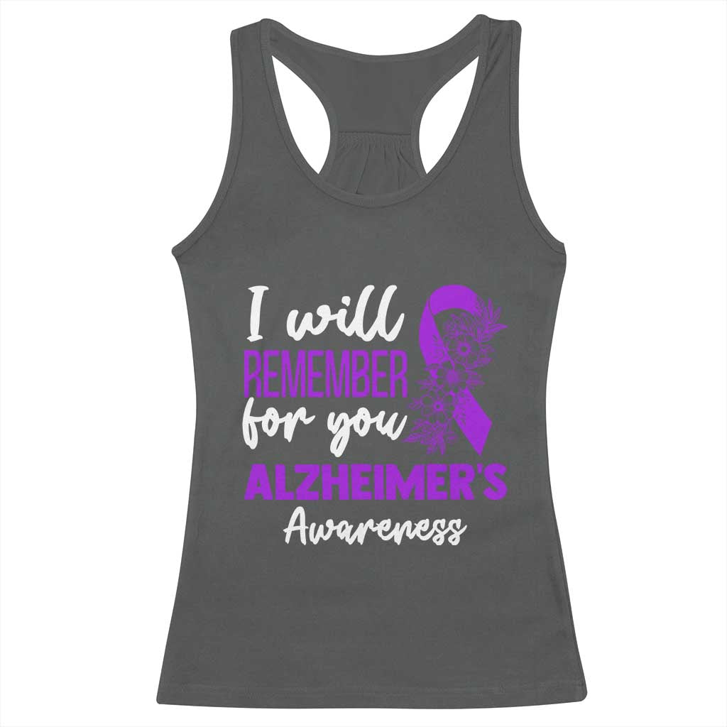 Alzheimers Caregiver Support Purple Ribbon Racerback Tank Top I Will Remember For You TS12 Dark Heather Print Your Wear