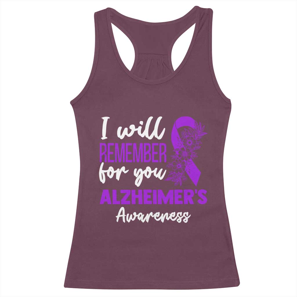 Alzheimers Caregiver Support Purple Ribbon Racerback Tank Top I Will Remember For You TS12 Maroon Print Your Wear