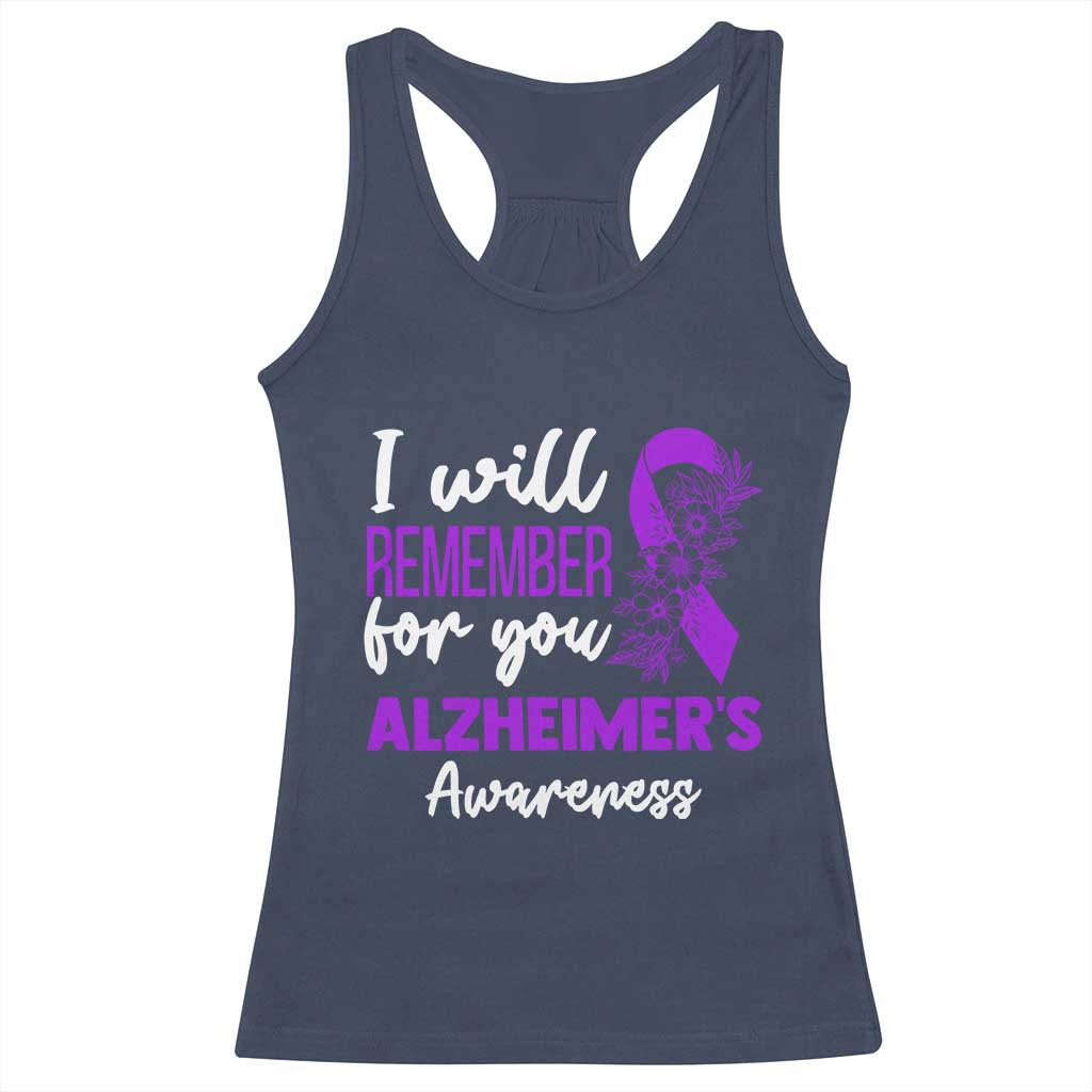 Alzheimers Caregiver Support Purple Ribbon Racerback Tank Top I Will Remember For You TS12 Navy Print Your Wear