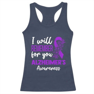 Alzheimers Caregiver Support Purple Ribbon Racerback Tank Top I Will Remember For You TS12 Navy Print Your Wear