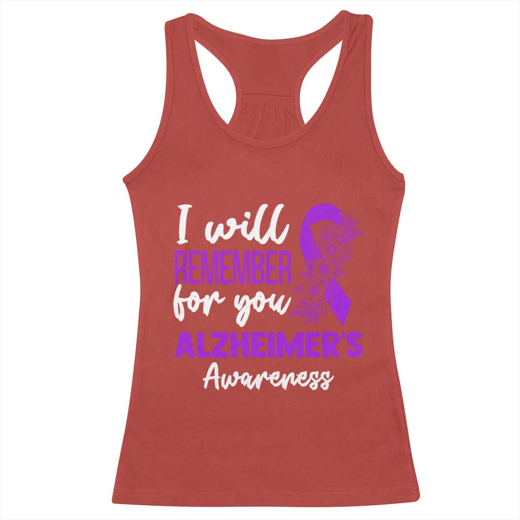 Alzheimers Caregiver Support Purple Ribbon Racerback Tank Top I Will Remember For You TS12 Red Print Your Wear