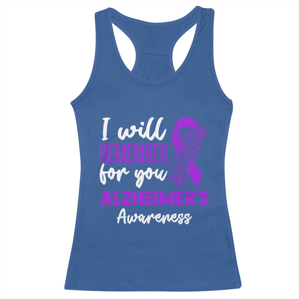 Alzheimers Caregiver Support Purple Ribbon Racerback Tank Top I Will Remember For You TS12 Royal Blue Print Your Wear