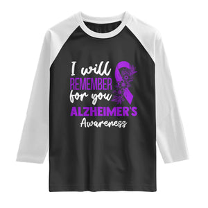 Alzheimers Caregiver Support Purple Ribbon Raglan Shirt I Will Remember For You TS12 Black White Print Your Wear
