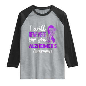 Alzheimers Caregiver Support Purple Ribbon Raglan Shirt I Will Remember For You TS12 Heather Gray Black Print Your Wear