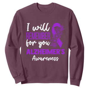 Alzheimers Caregiver Support Purple Ribbon Sweatshirt I Will Remember For You TS12 Maroon Print Your Wear
