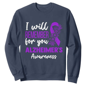 Alzheimers Caregiver Support Purple Ribbon Sweatshirt I Will Remember For You TS12 Navy Print Your Wear