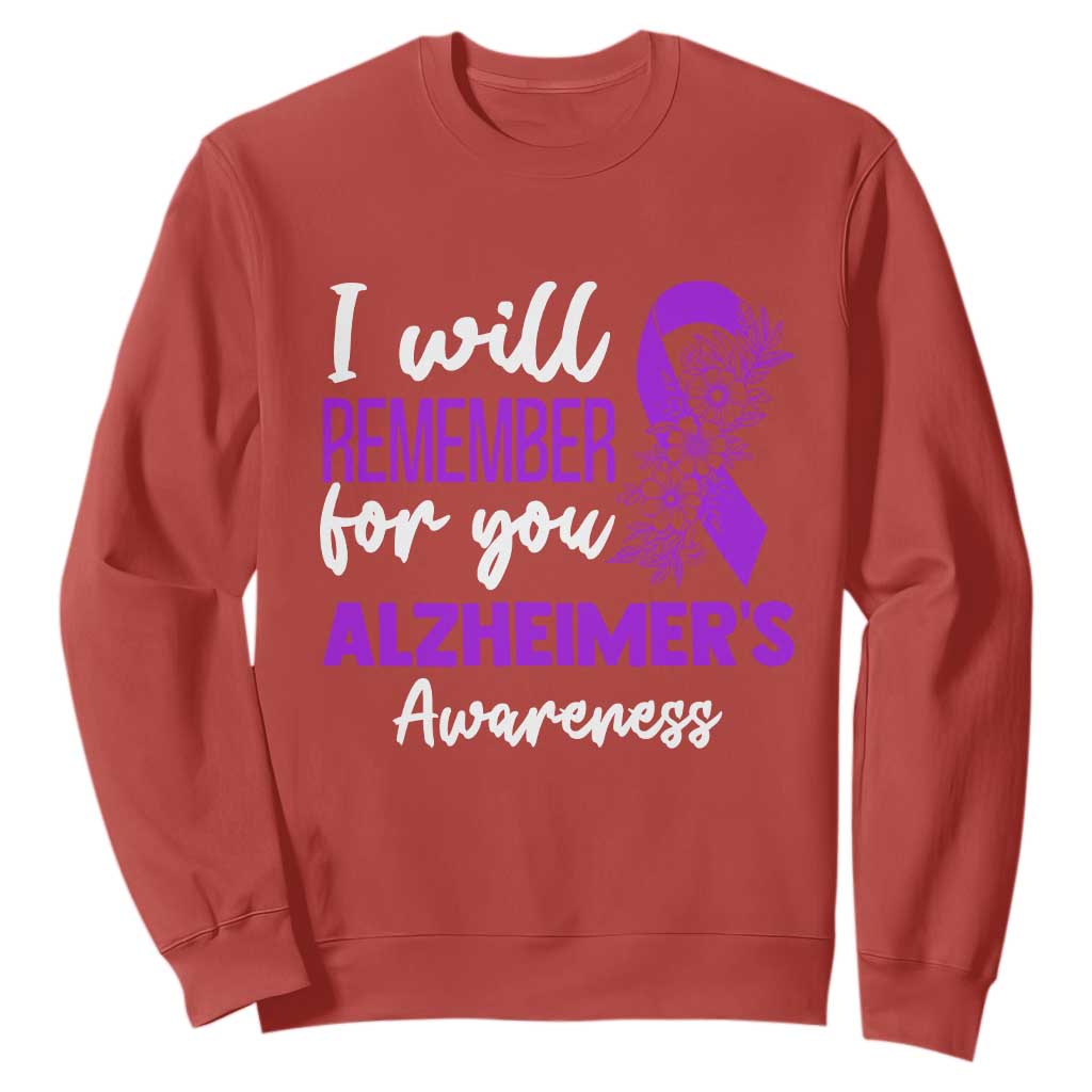 Alzheimers Caregiver Support Purple Ribbon Sweatshirt I Will Remember For You TS12 Red Print Your Wear