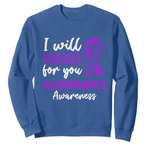Alzheimers Caregiver Support Purple Ribbon Sweatshirt I Will Remember For You TS12 Royal Blue Print Your Wear