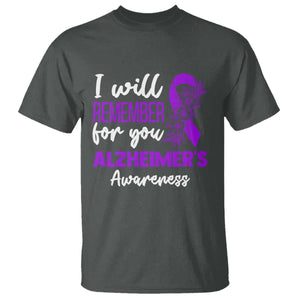 Alzheimers Caregiver Support Purple Ribbon T Shirt I Will Remember For You TS12 Dark Heather Print Your Wear