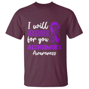 Alzheimers Caregiver Support Purple Ribbon T Shirt I Will Remember For You TS12 Maroon Print Your Wear