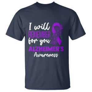 Alzheimers Caregiver Support Purple Ribbon T Shirt I Will Remember For You TS12 Navy Print Your Wear
