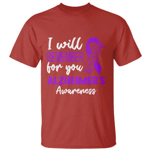 Alzheimers Caregiver Support Purple Ribbon T Shirt I Will Remember For You TS12 Red Print Your Wear