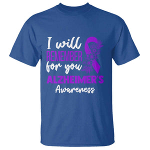 Alzheimers Caregiver Support Purple Ribbon T Shirt I Will Remember For You TS12 Royal Blue Print Your Wear