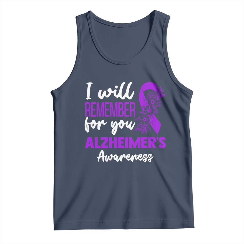 Alzheimers Caregiver Support Purple Ribbon Tank Top I Will Remember For You TS12 Navy Print Your Wear
