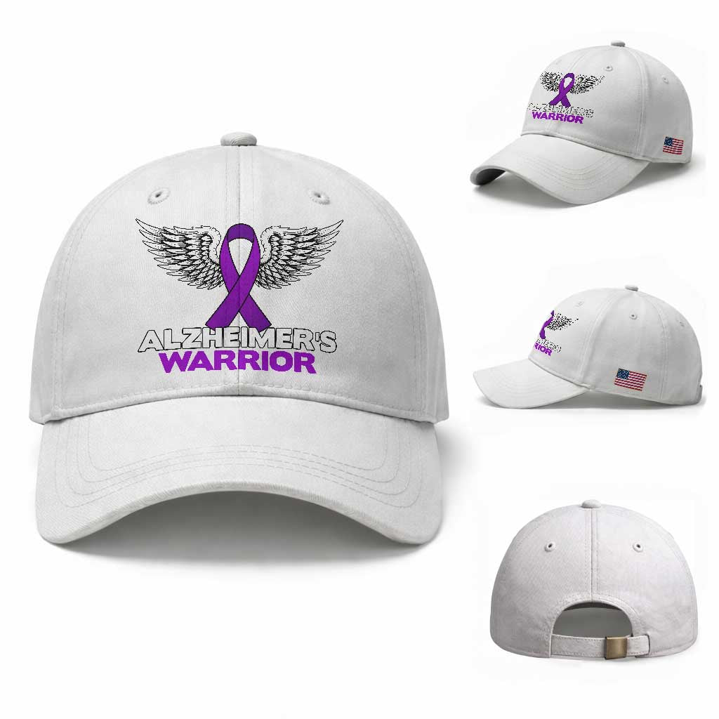 Alzheimers Warrior Baseball Cap Purple Ribbon Angel Wings Memory Support Gift TS12 Baseball Cap Universal Fit White Print Your Wear