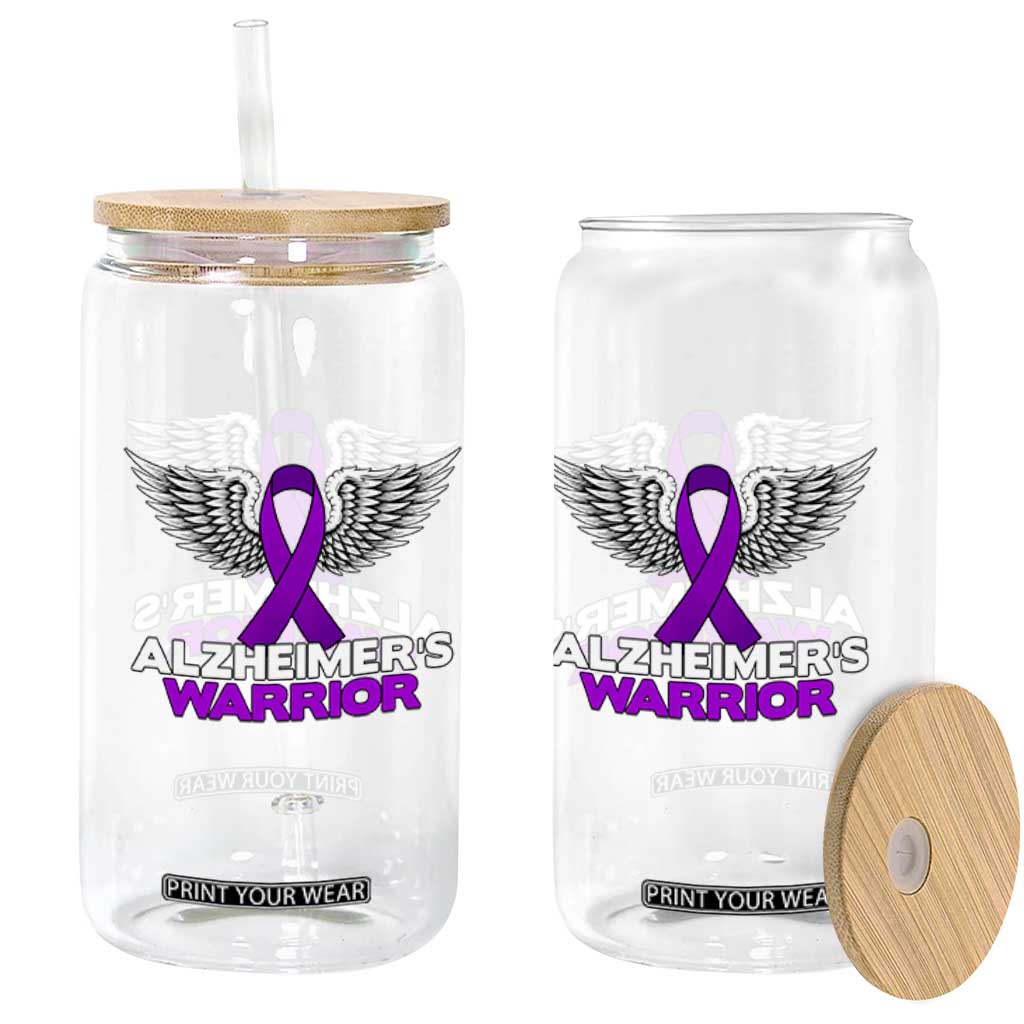 Alzheimers Warrior Glass Can Purple Ribbon Angel Wings Memory Support Gift TS12 Print Your Wear