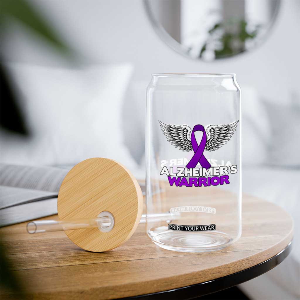 Alzheimers Warrior Glass Can Purple Ribbon Angel Wings Memory Support Gift TS12 Print Your Wear
